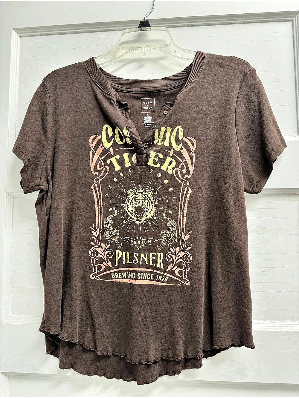 Cleo + Wolf Cosmic Tiger Pilsner Graphic Tee Brown Large